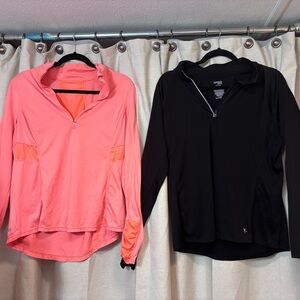 Coral and Black Quarter-Zip Tops